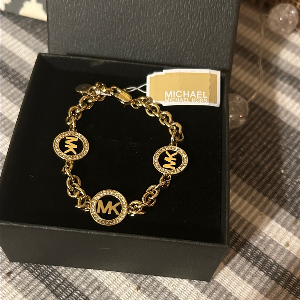 NWT Michael Kors Gold Chain Bracelet with MK Medallions